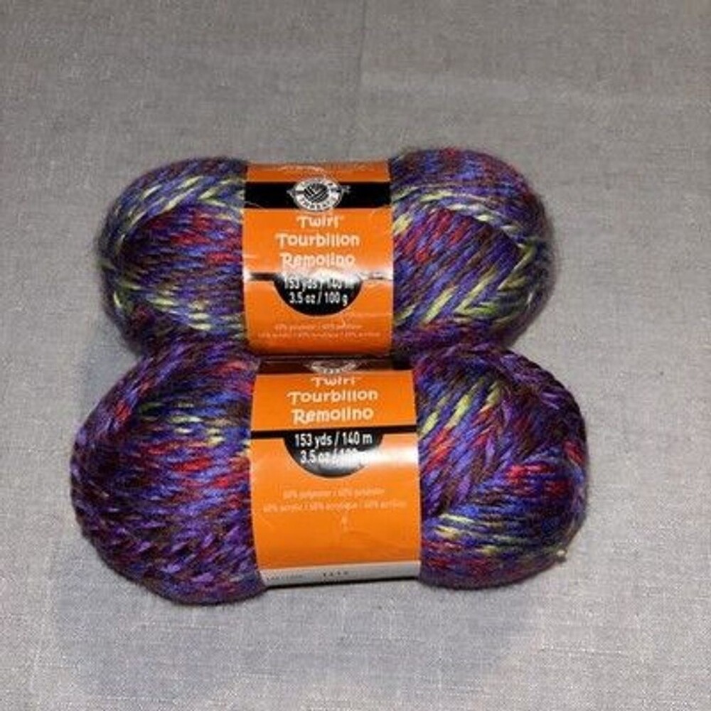 Lot 2 Loops & Threads Yarn Twirl  Streamers Purple Red Yellow 153 Yards Medium